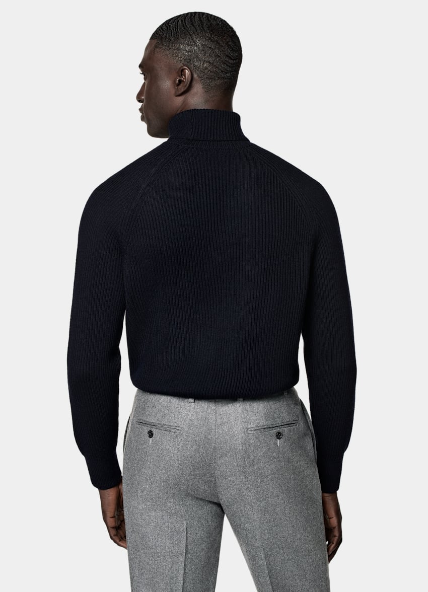 SUITSUPPLY Pure Wool Navy Merino Ribbed Turtleneck