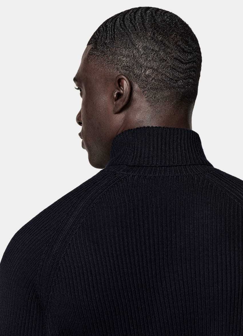 SUITSUPPLY Pure Wool Navy Merino Ribbed Turtleneck