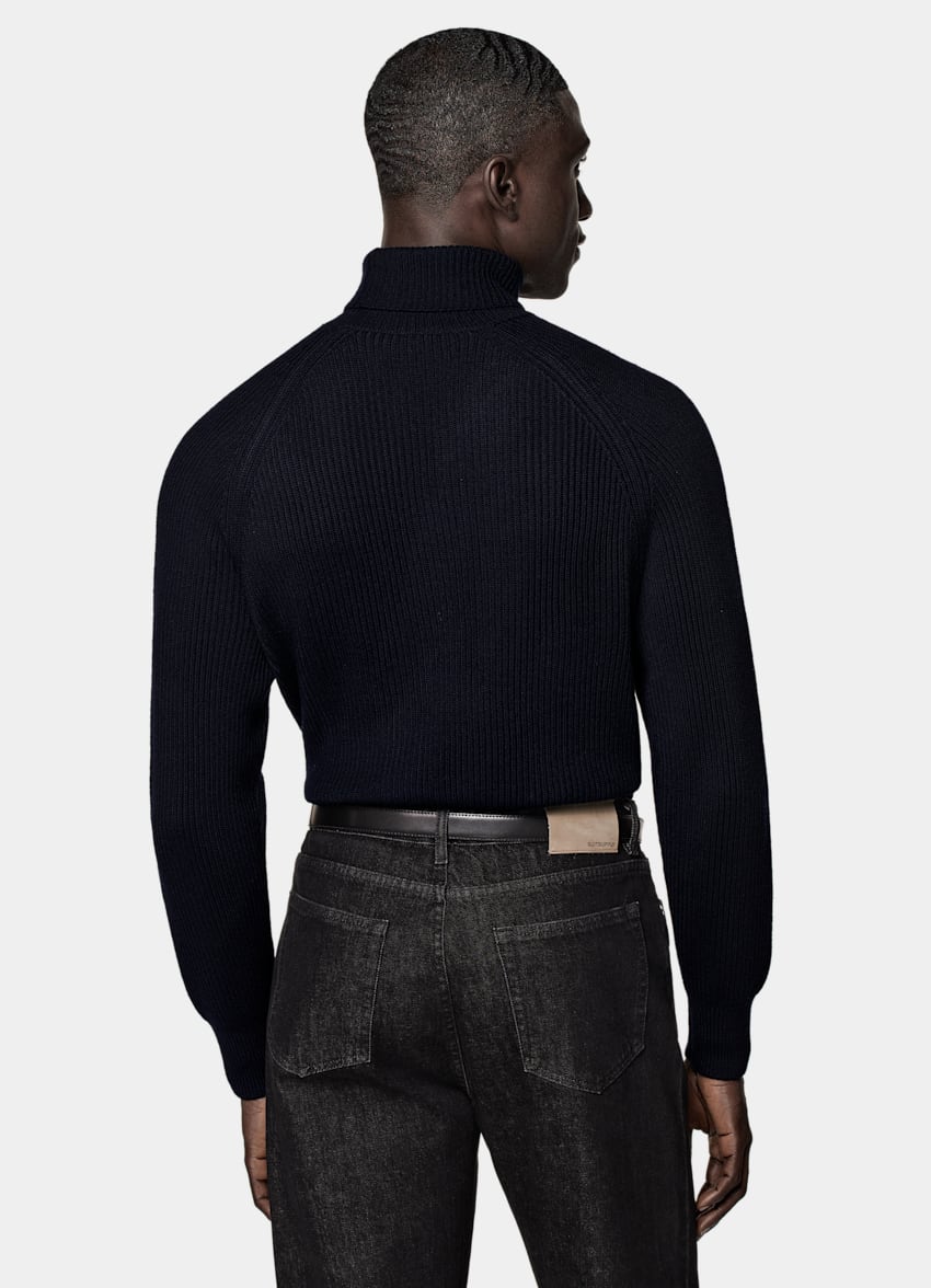 SUITSUPPLY Pure Schurwolle Merino Rollkragenpullover navy Rippstrick