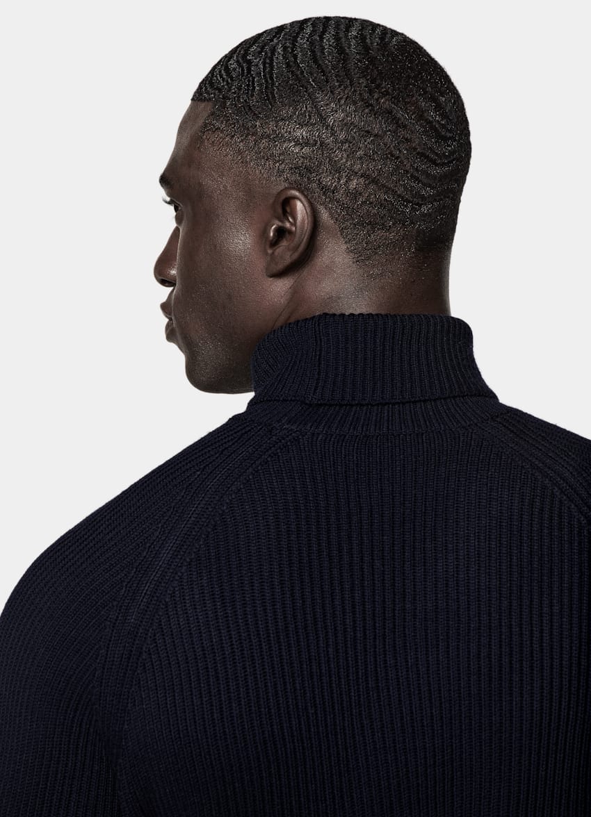 SUITSUPPLY Pure Wool Navy Merino Ribbed Turtleneck