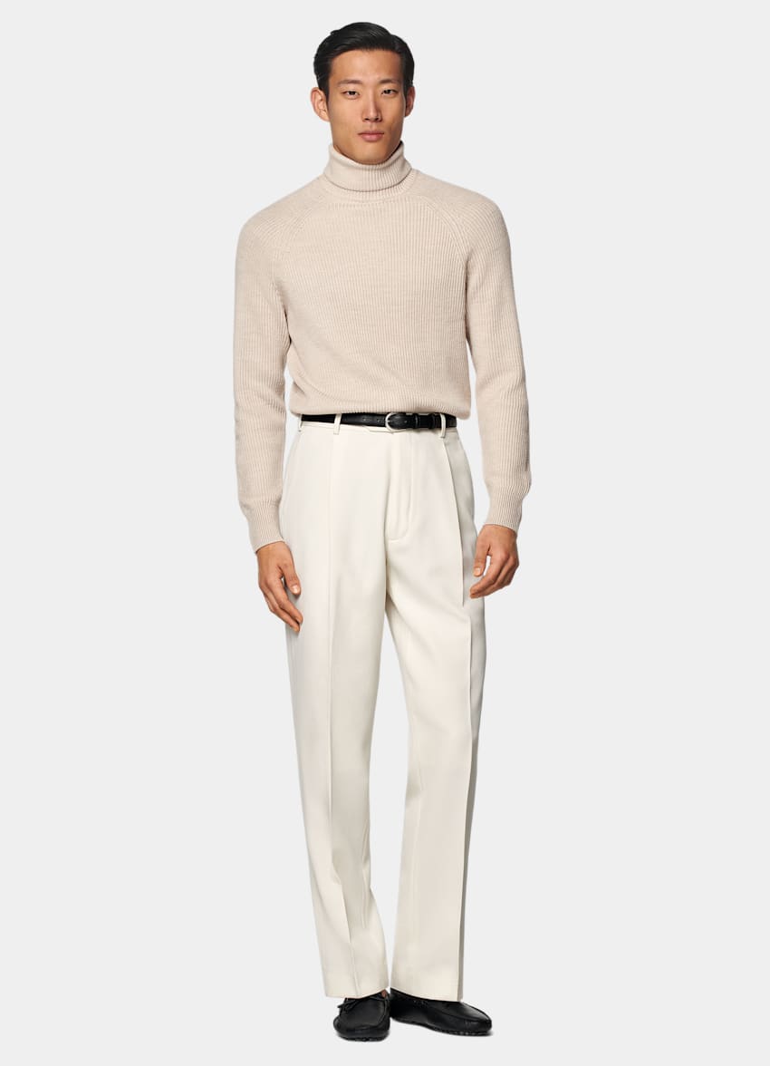 SUITSUPPLY Pure Wool Sand Merino Ribbed Turtleneck