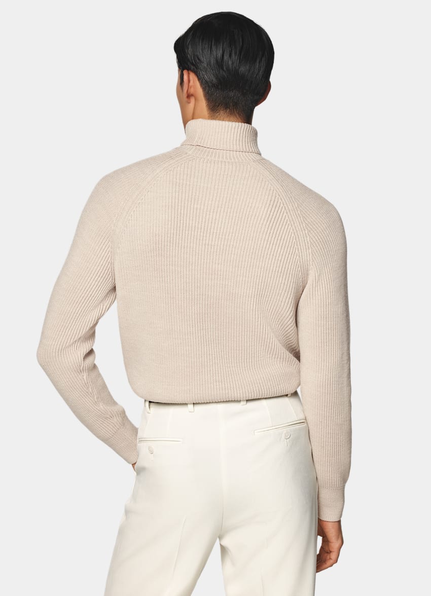 SUITSUPPLY Pure Wool Sand Merino Ribbed Turtleneck