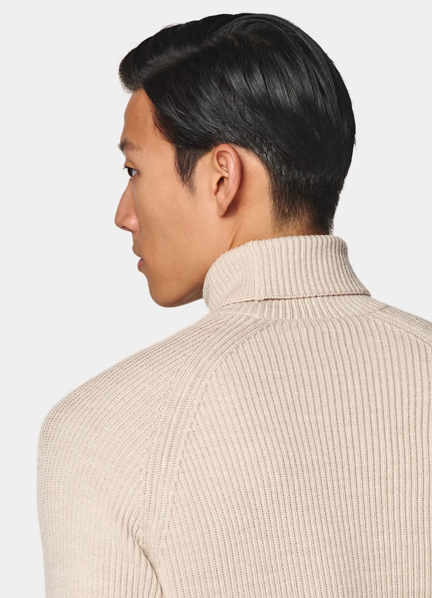 SUITSUPPLY Pure Wool Sand Merino Ribbed Turtleneck