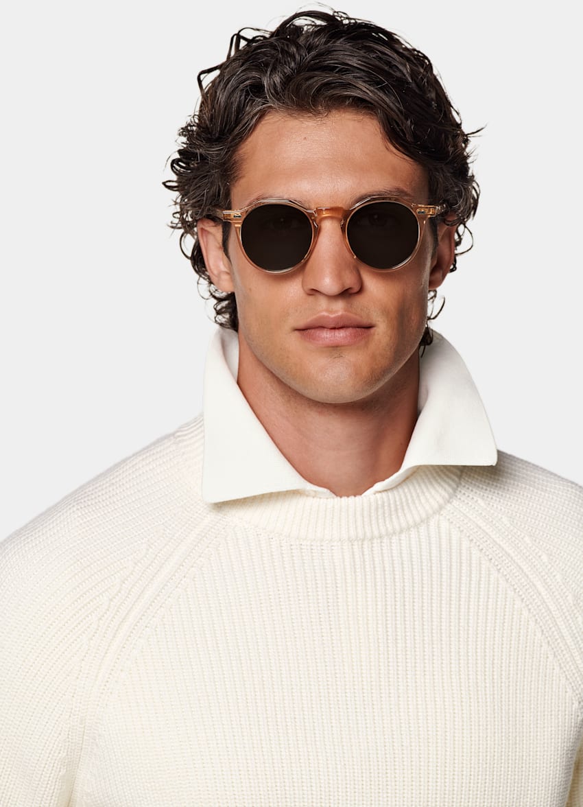 SUITSUPPLY Ren ull Ribbad benvit crewneck i merino