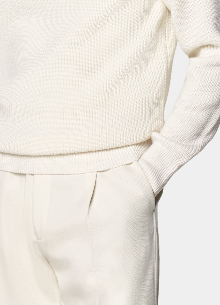 SUITSUPPLY Pure laine Pull col rond Merino côtelé blanc cassé