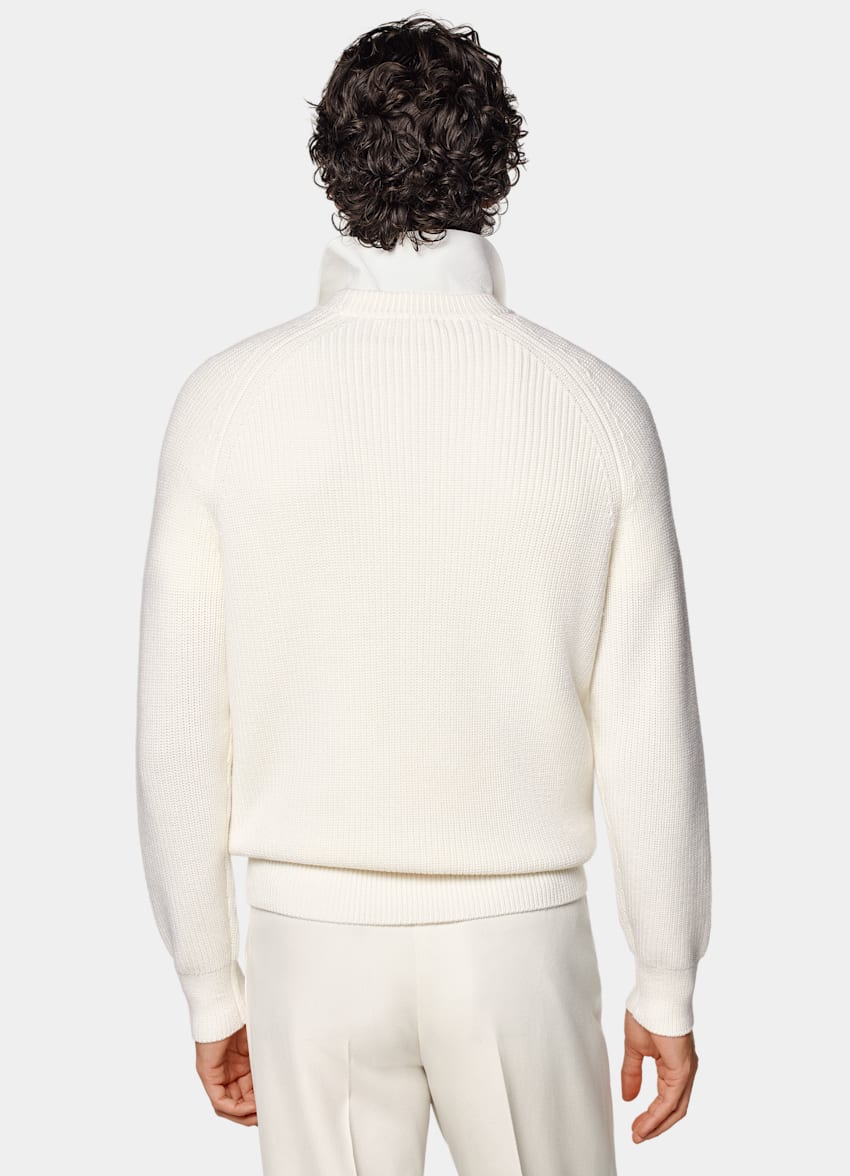 SUITSUPPLY Pure laine Pull col rond Merino côtelé blanc cassé