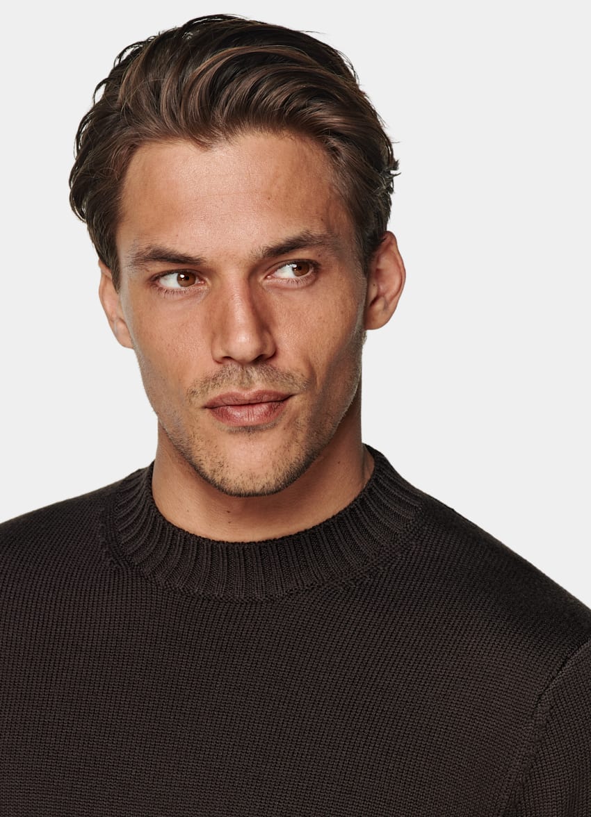 SUITSUPPLY Czysta wełna Sweter crewneck merino ciemnobrązowy