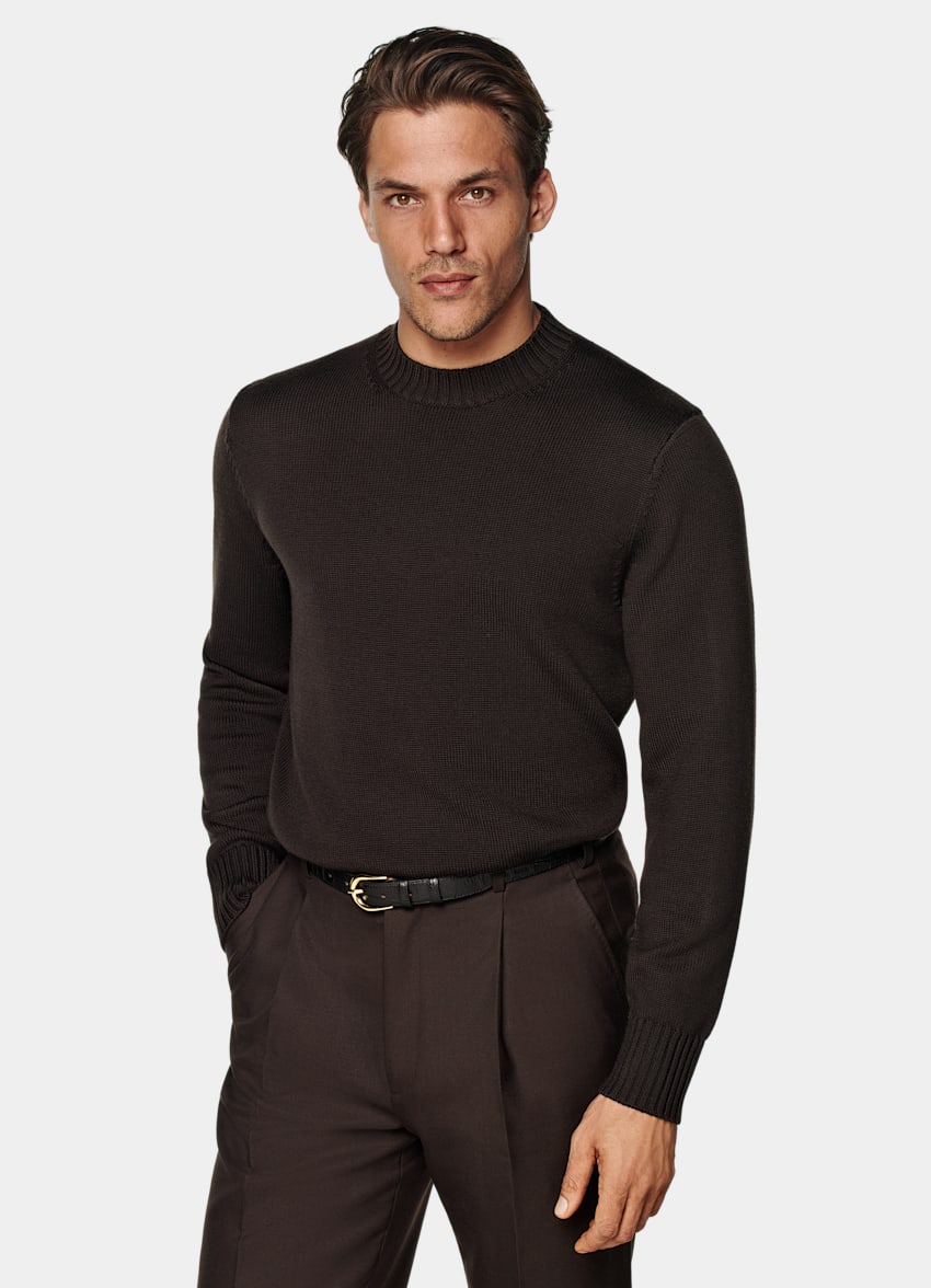 SUITSUPPLY Pure Wool Dark Brown Merino Crewneck