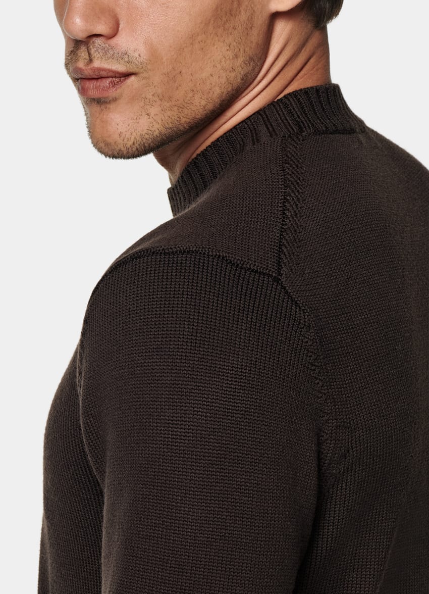 SUITSUPPLY Pure laine Pull col rond marron foncé