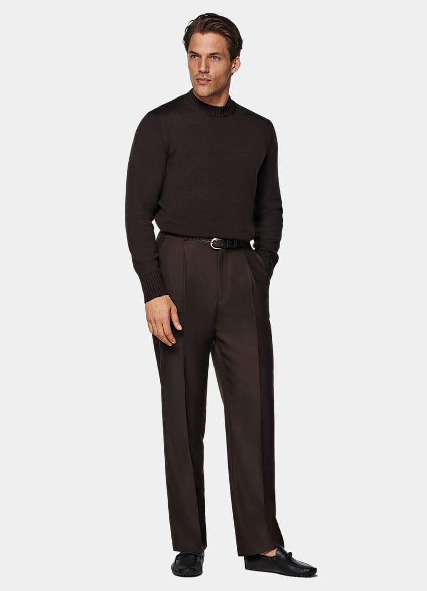 SUITSUPPLY Pure Wool Dark Brown Merino Crewneck