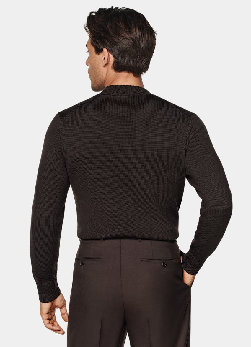 SUITSUPPLY Czysta wełna Sweter crewneck merino ciemnobrązowy