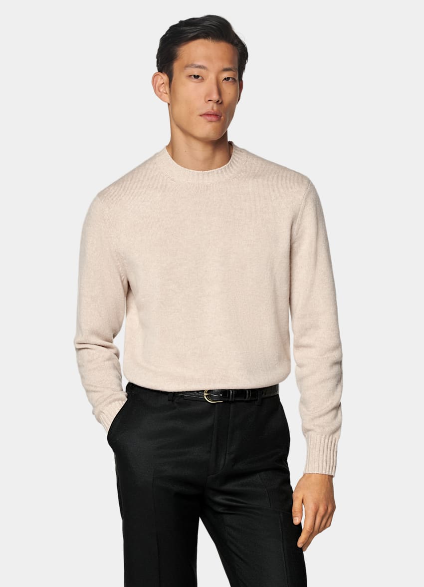 SUITSUPPLY Czysty mongolski kaszmir Sweter crewneck kolor piasku