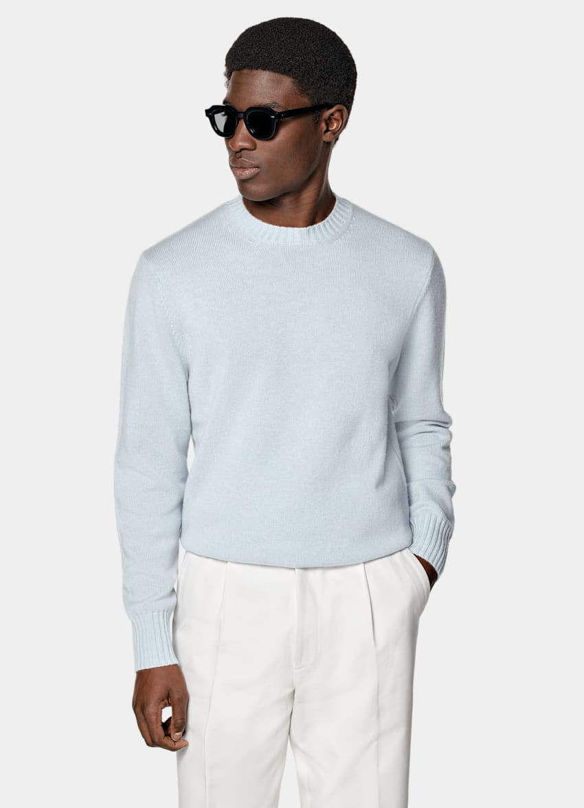 SUITSUPPLY Pure Mongolian Cashmere Light Blue Crewneck