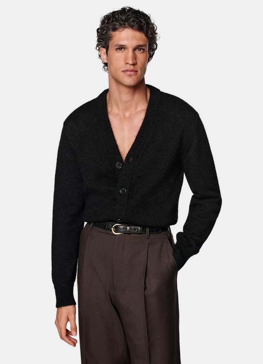 SUITSUPPLY Mohair & Silk Black Cardigan