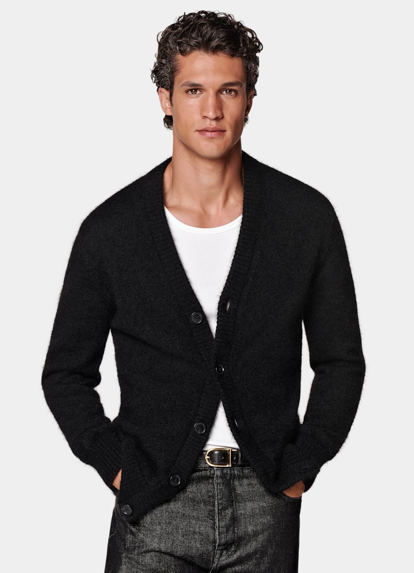 SUITSUPPLY Mohair & Silk Black Cardigan