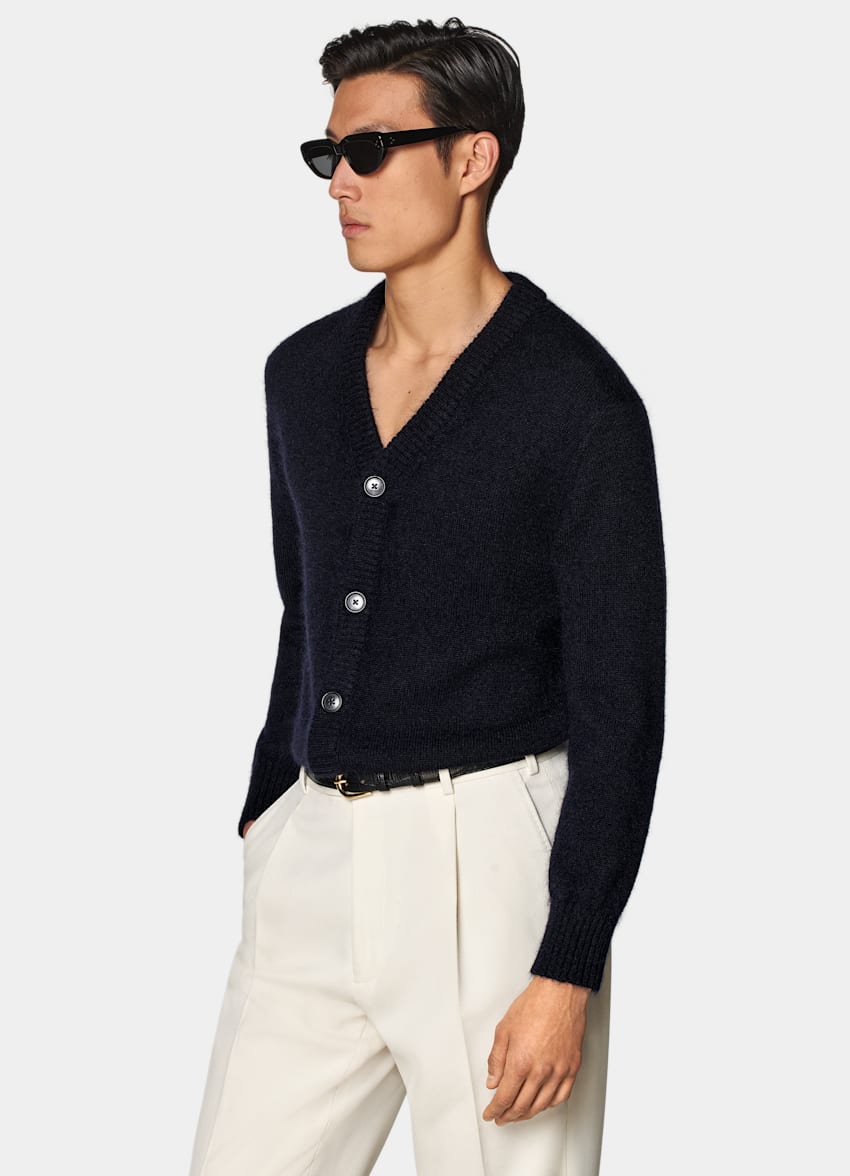 SUITSUPPLY Mohair och silke Marinblå cardigan