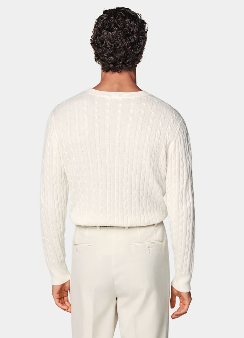 Off-White Cable V-Neck in Pure Mongolian Cashmere Off-White Cable V-Neck in Pure Mongolian Cashmere
