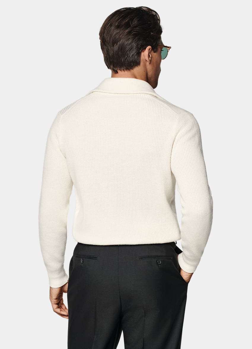 SUITSUPPLY Ull och kashmir Benvit ribbad med half zip