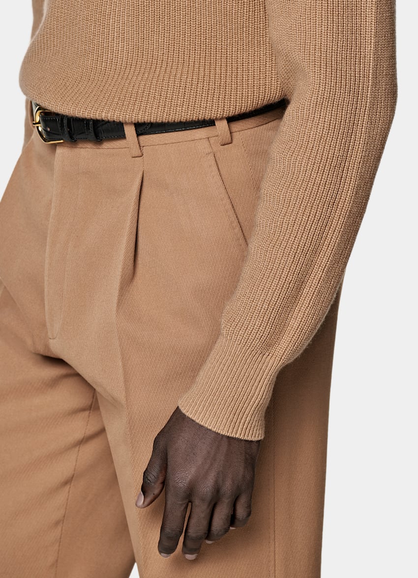 SUITSUPPLY Wool & Cashmere Mid Brown Ribbed Half Zip