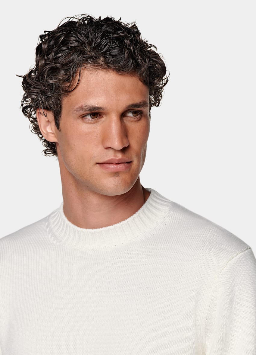 SUITSUPPLY Czysta wełna Sweter crewneck merino w odcieniu bieli