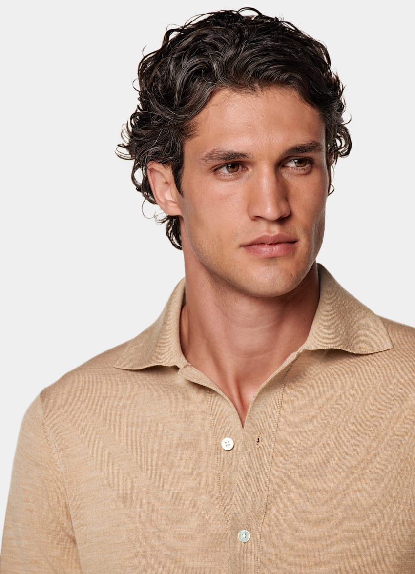 SUITSUPPLY Pura lana Cárdigan polo marrón intermedio de manga larga merino