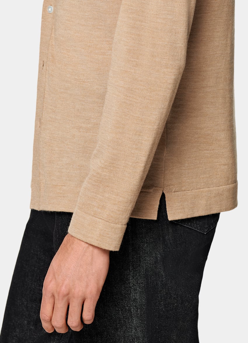 SUITSUPPLY Pure Wool Mid Brown Merino Long Sleeve Polo Cardigan