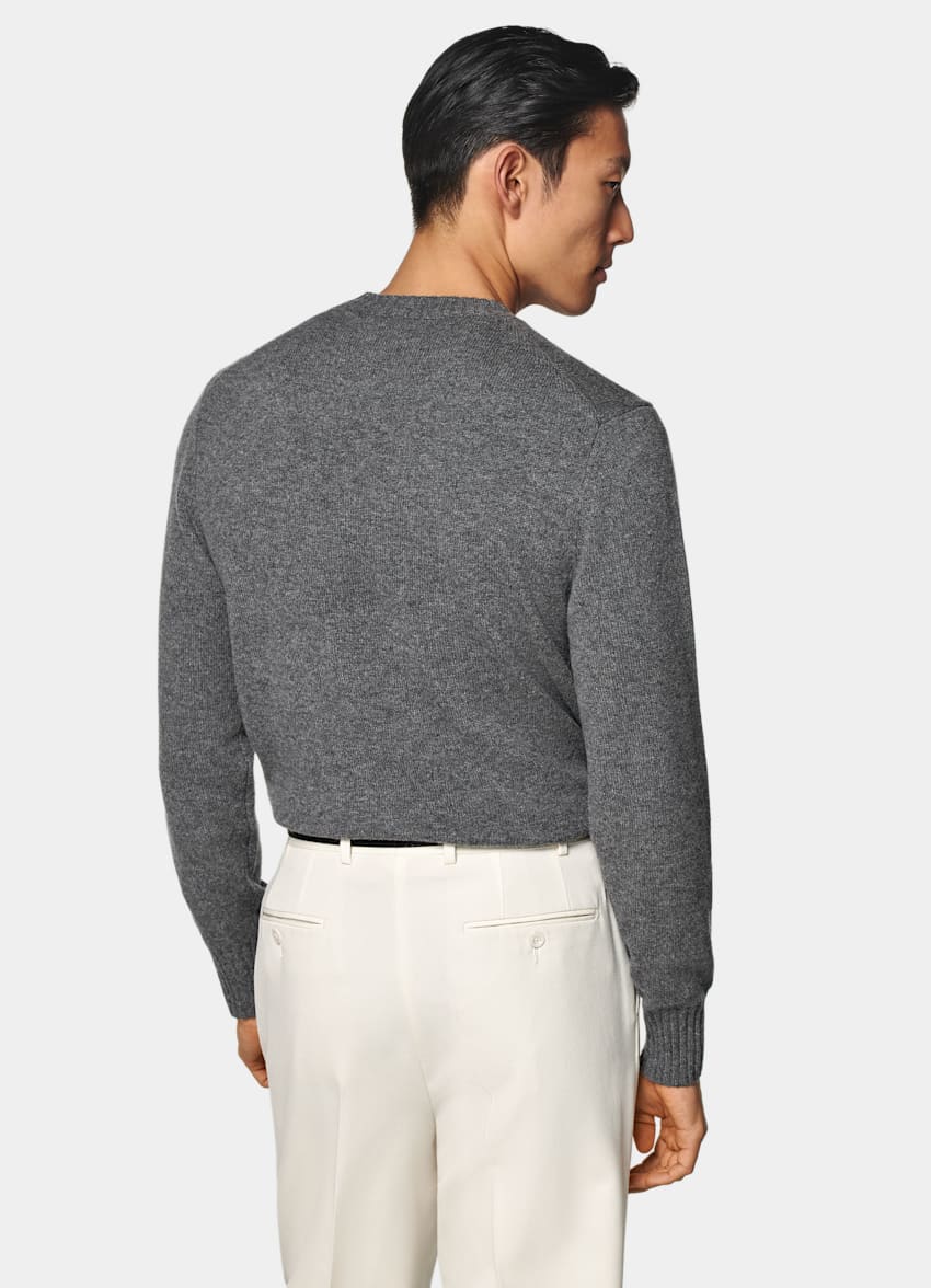 SUITSUPPLY Czysty mongolski kaszmir Sweter crewneck szary