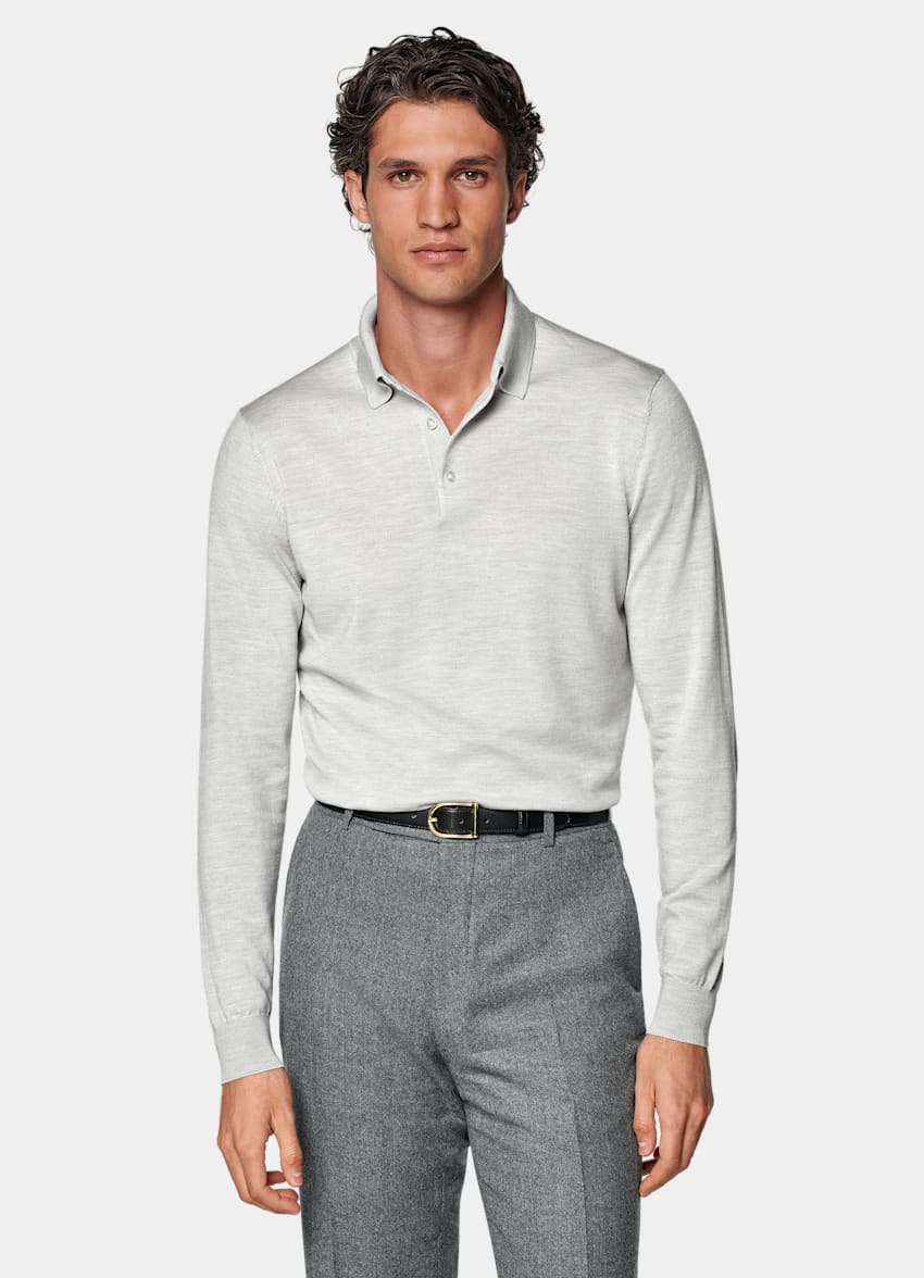 SUITSUPPLY Pure laine Polo manches longues Merino gris clair