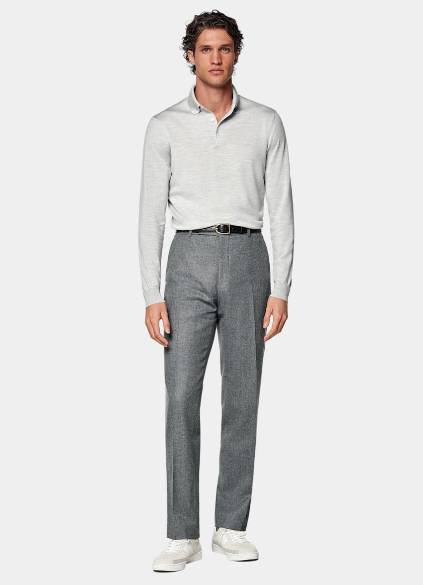 SUITSUPPLY Pure laine Polo manches longues Merino gris clair