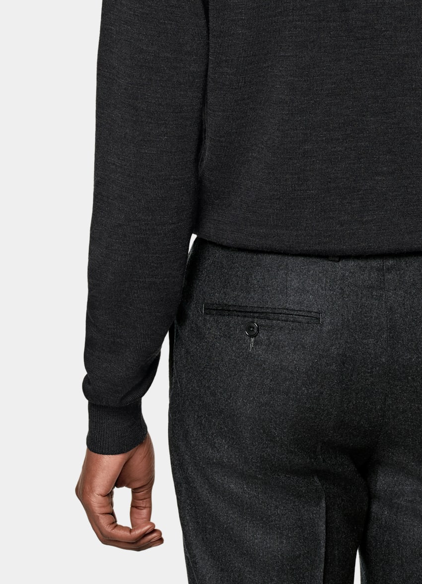 SUITSUPPLY Ren ull Mörkgrå merinotröja med half zip