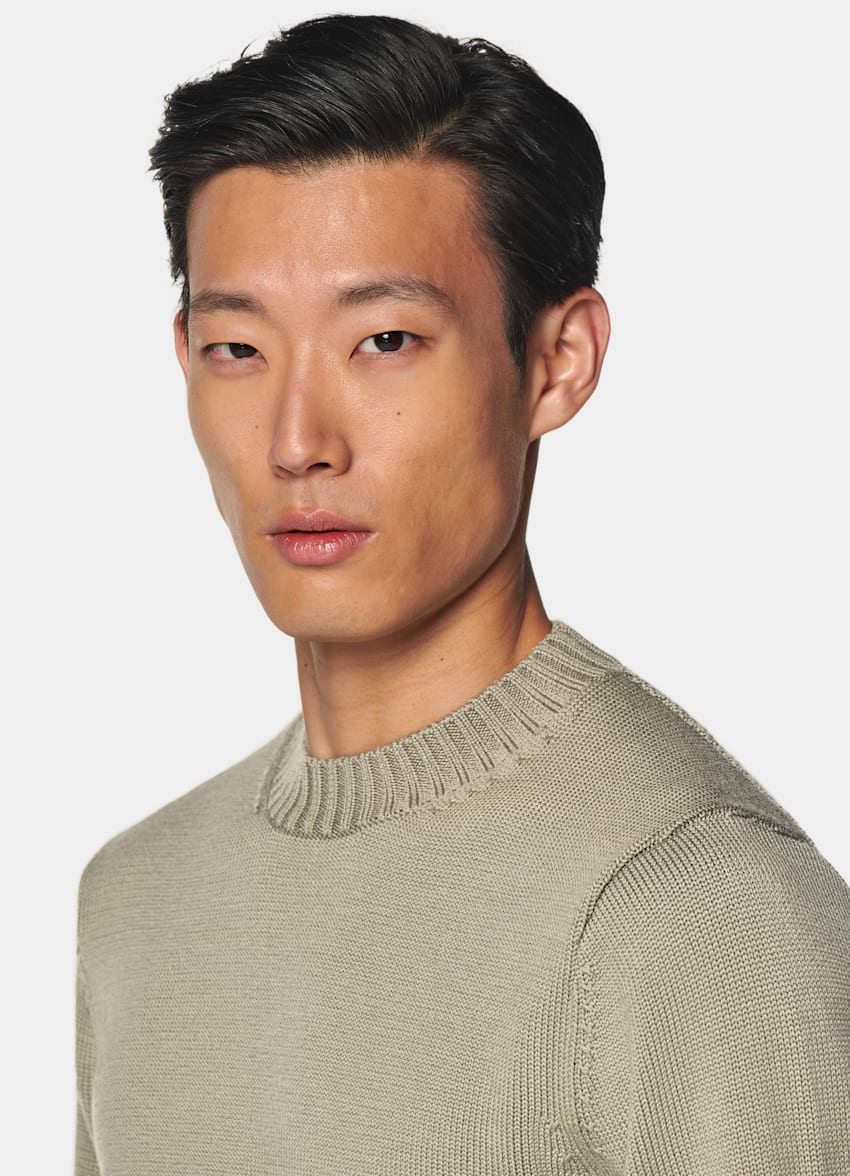 SUITSUPPLY Czysta wełna Sweter crewneck merino zielony