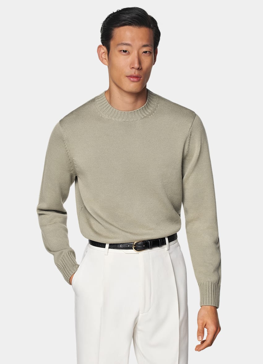 SUITSUPPLY Czysta wełna Sweter crewneck merino zielony