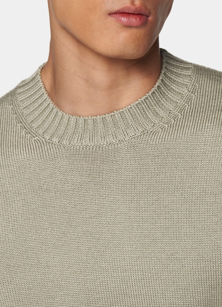 SUITSUPPLY Czysta wełna Sweter crewneck merino zielony