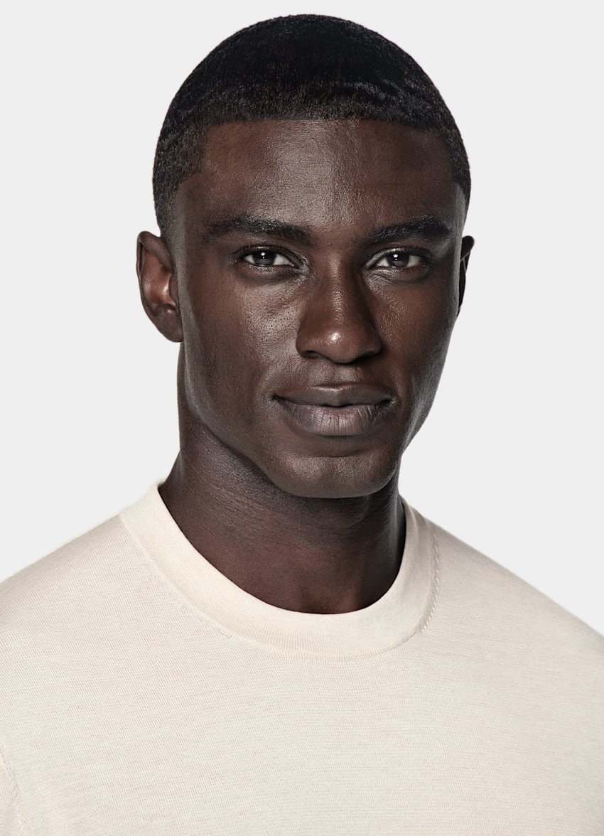 SUITSUPPLY Californian Cotton & Mulberry Silk Sand Short Sleeve Crewneck