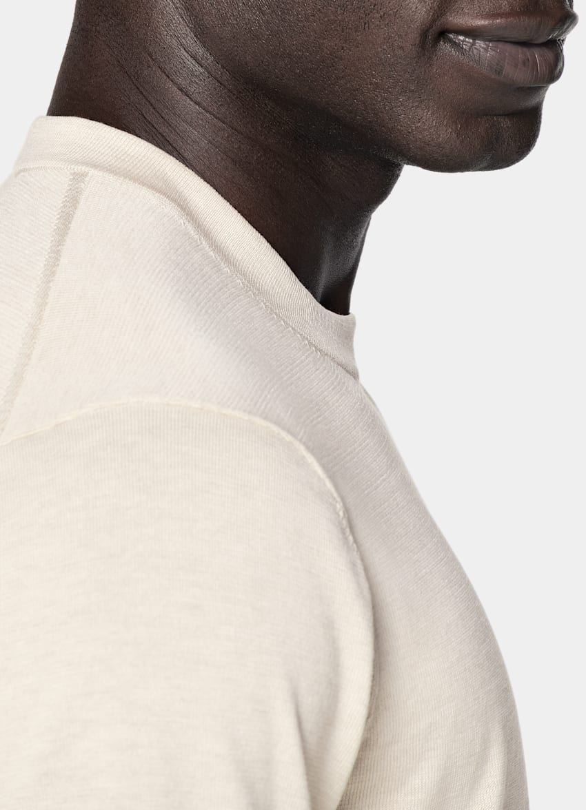 SUITSUPPLY Californian Cotton & Mulberry Silk Sand Short Sleeve Crewneck