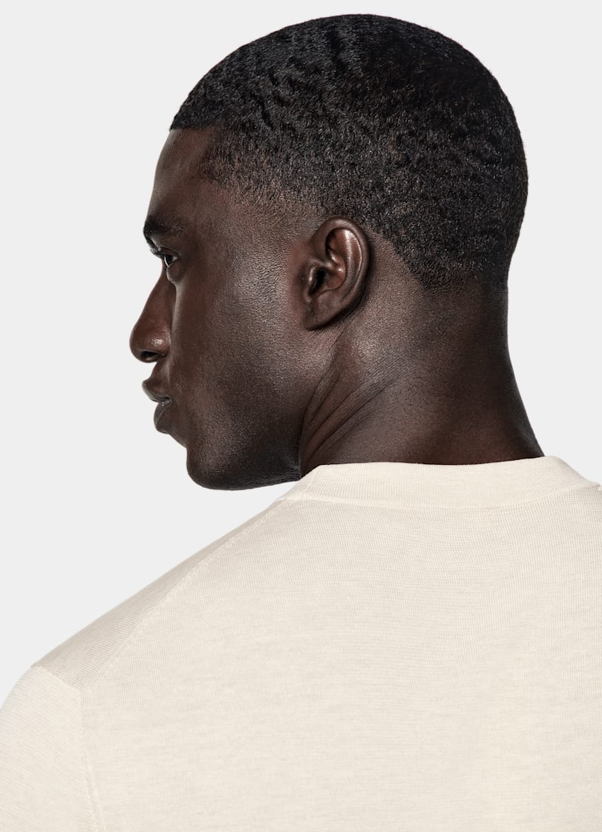 SUITSUPPLY Californian Cotton & Mulberry Silk Sand Short Sleeve Crewneck