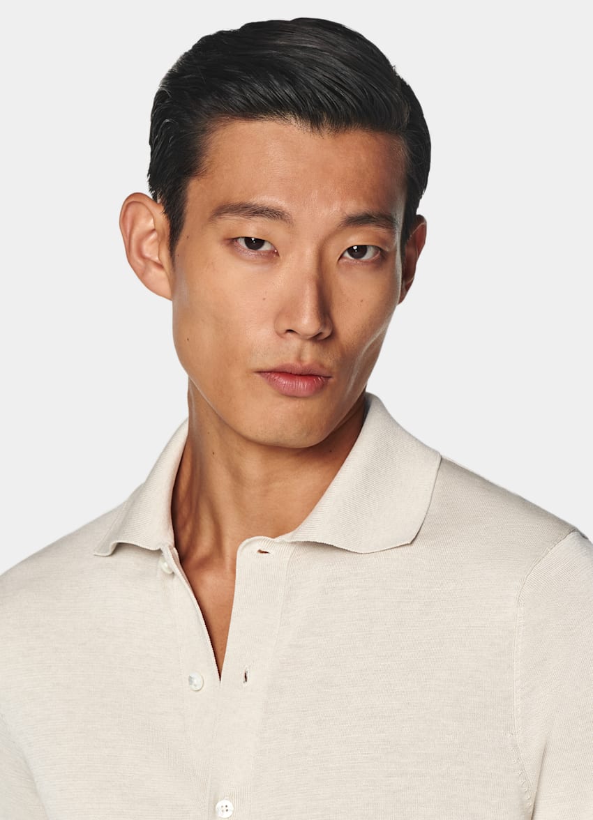 SUITSUPPLY Cotton Silk Sand Polo Cardigan