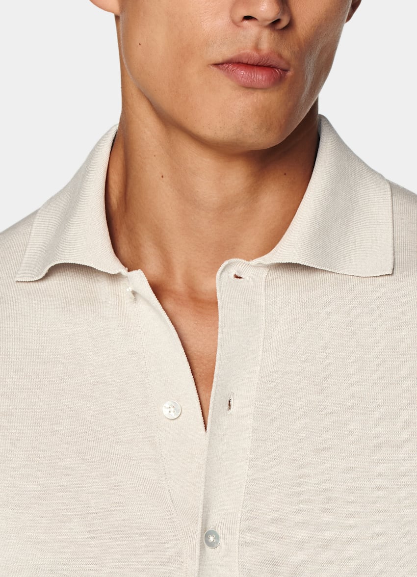 SUITSUPPLY Cotton Silk Sand Polo Cardigan