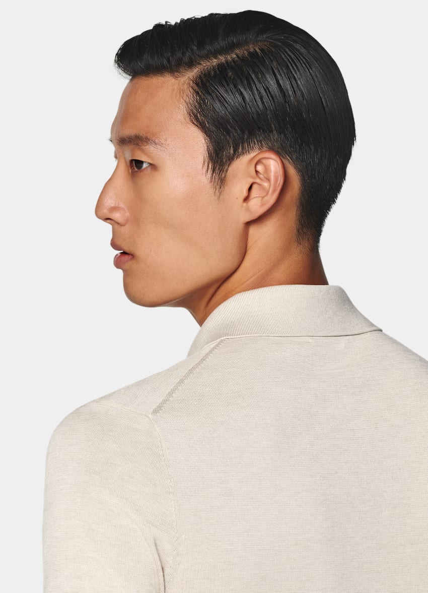 SUITSUPPLY Cotton Silk Sand Polo Cardigan