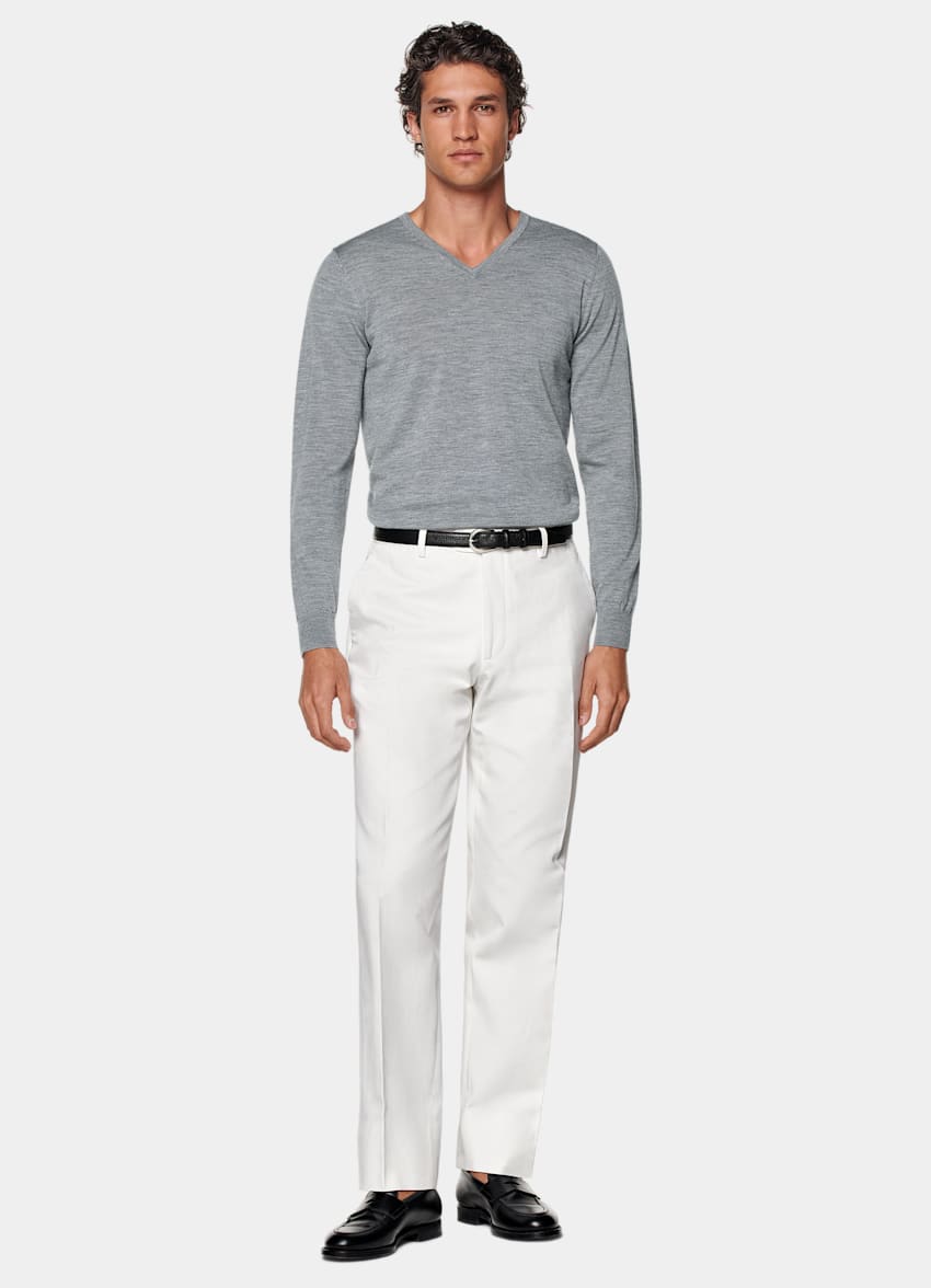 SUITSUPPLY Pure Wool Grey Merino V-Neck