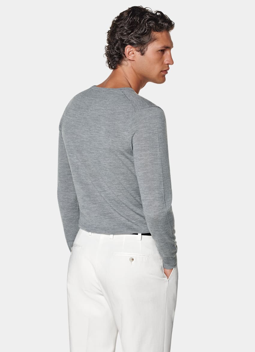 SUITSUPPLY Pure Wool Grey Merino V-Neck