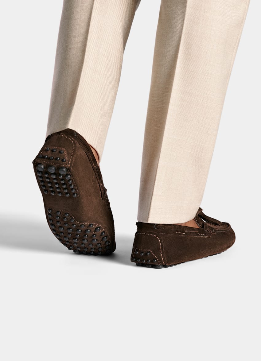 SUITSUPPLY Italian Calf Suede Mid Brown Driving Moccasins