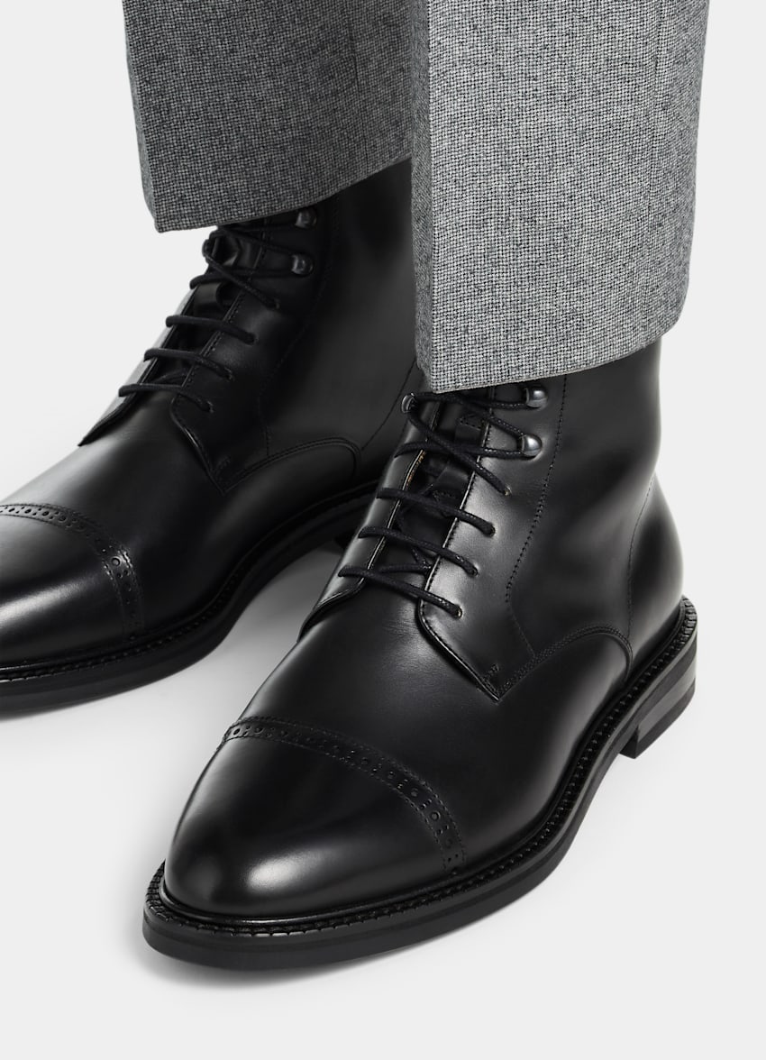 SUITSUPPLY Calf Leather Black Lace-Up Boot
