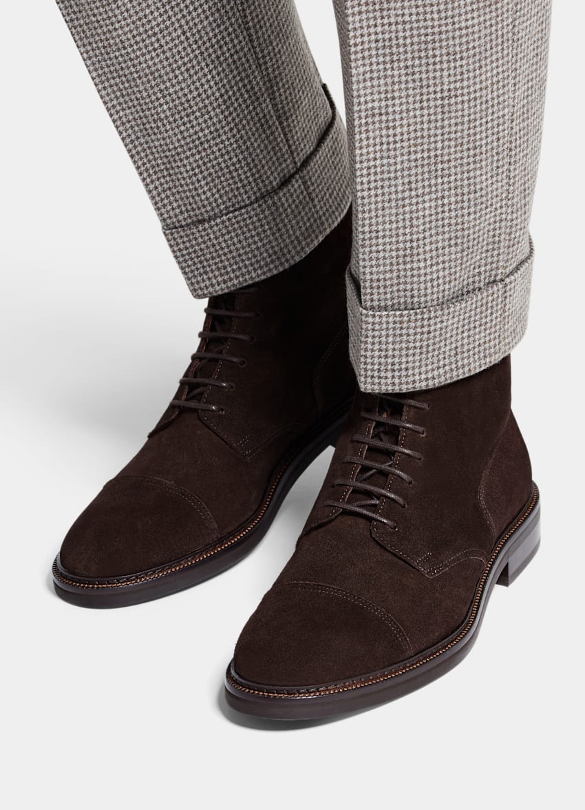SUITSUPPLY Calf Suede Brown Lace-Up Boot
