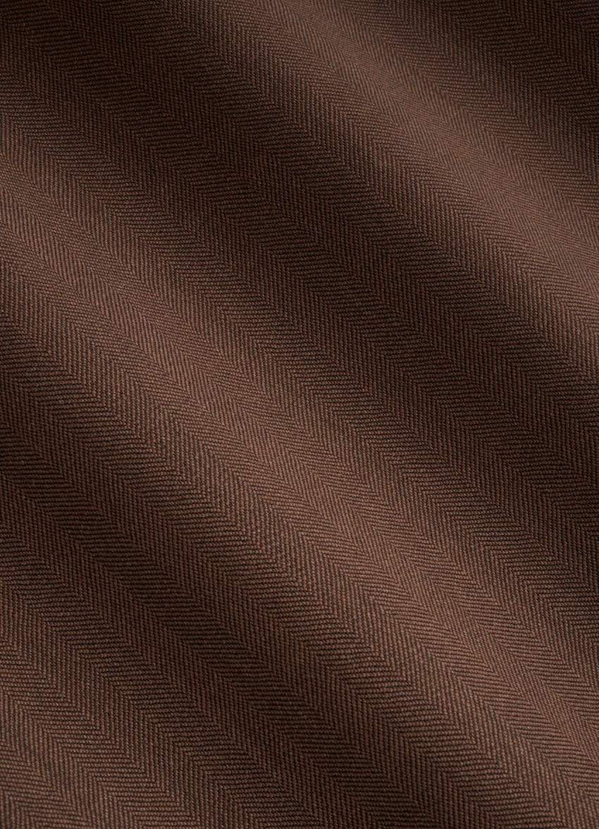 SUITSUPPLY Pure S130's Wool Solaro by Carlo Barbera, Italy Dark Brown Herringbone Havana Suit