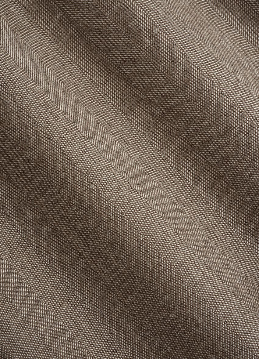 SUITSUPPLY 意大利 Rogna 生产的羊毛、丝绸面料 Perennial Havana 灰褐色人字纹合体身型西装
