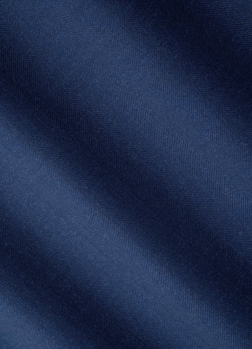 SUITSUPPLY All Season Wool Silk by Rogna, Italy Mid Blue Herringbone Perennial Tailored Fit Havana Suit