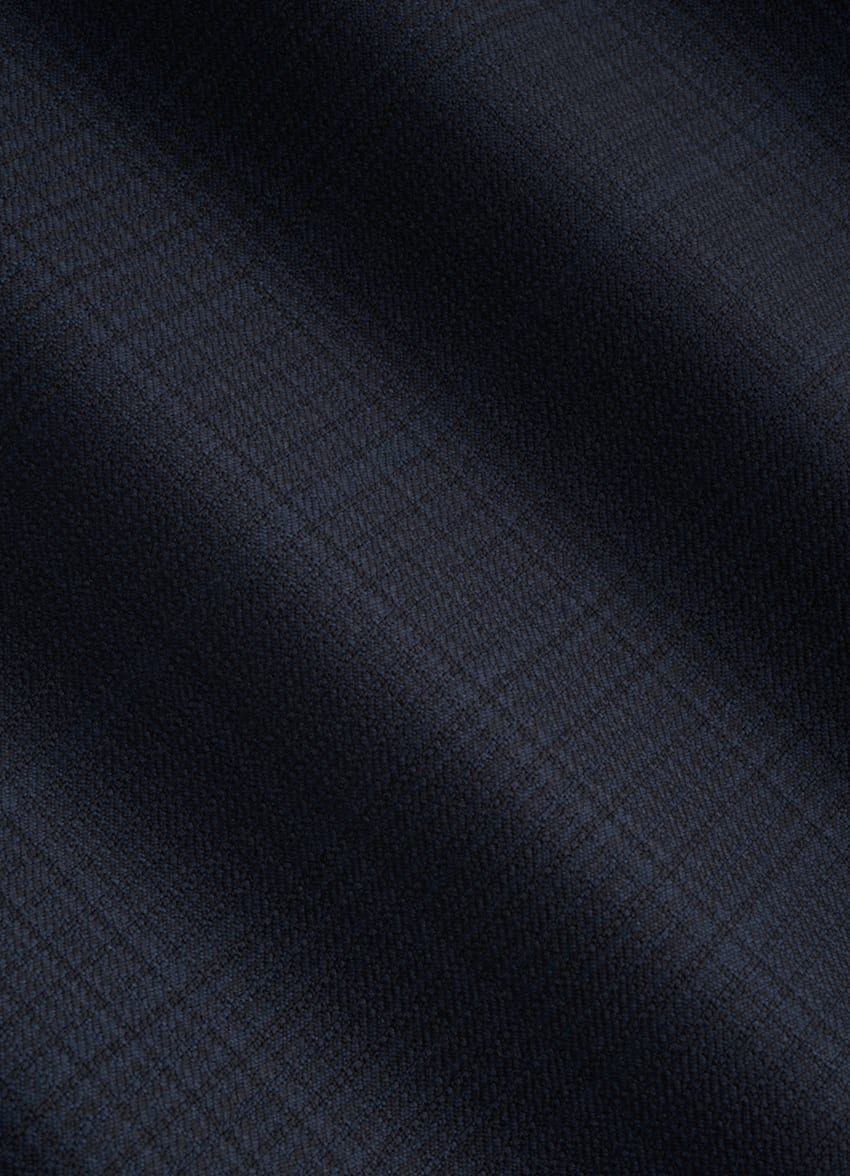 SUITSUPPLY All Season Pure Wool Traveller by Lanificio Ermenegildo Zegna, Italy Navy Checked Tailored Fit Havana Suit