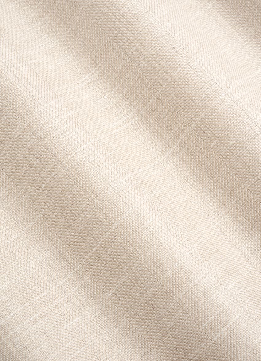 SUITSUPPLY Summer Wool Silk Linen by Rogna, Italy Sand Herringbone Tailored Fit Havana Suit
