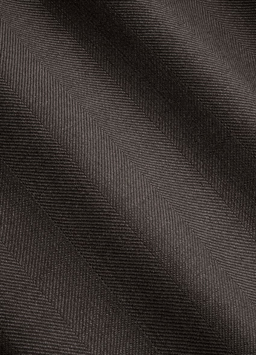 SUITSUPPLY Summer Wool Silk Linen by Rogna, Italy Dark Brown Herringbone Tailored Fit Milano Suit